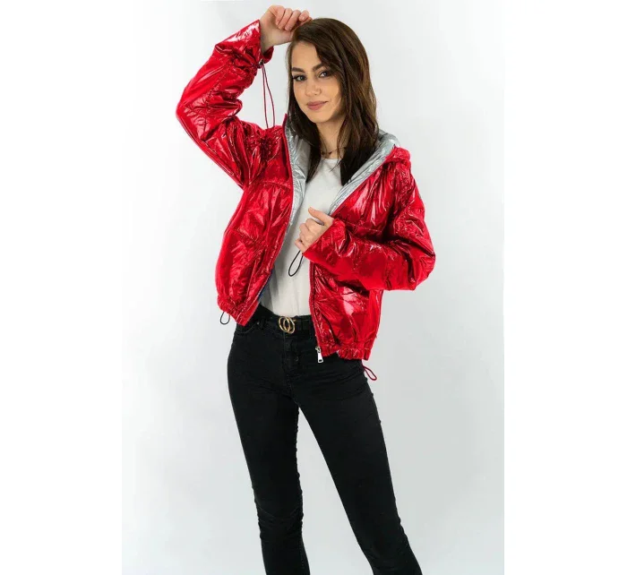 Lesklá červená prošívaná dámská bunda s kapucí model 14764928 - S'WEST
