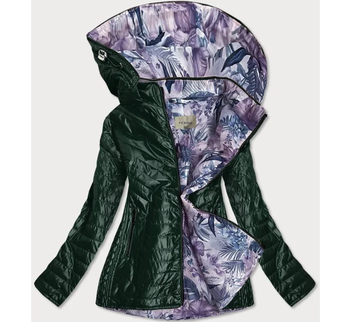 Zelená dámska bunda s ozdobnou podšívkou (MM21)