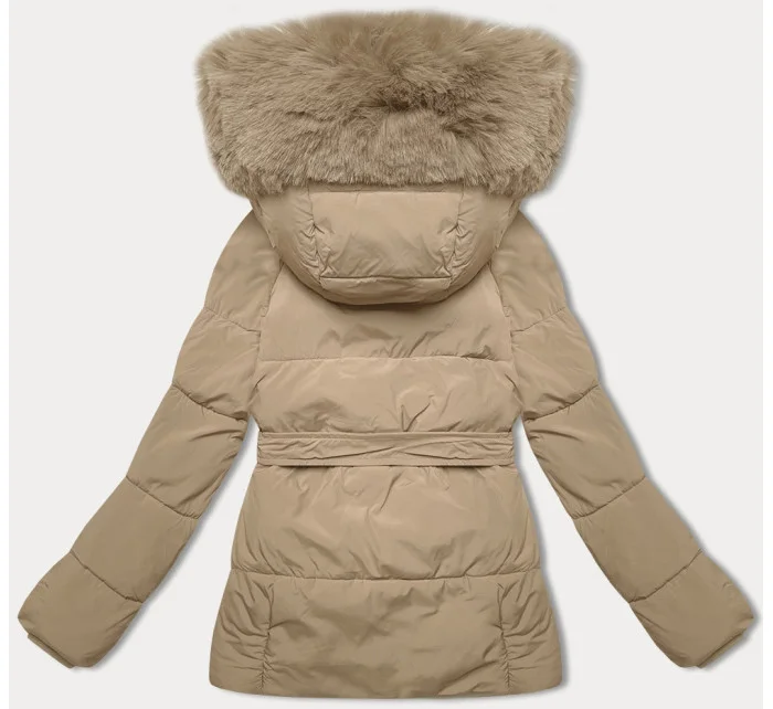 Béžová bunda pro přechodné období s páskem model 21248567 - J.STYLE