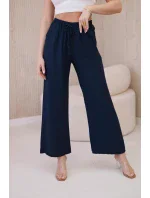 Viskózové nohavice so širokými nohavicami námornícka modrá