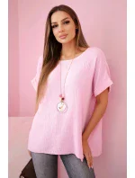 Mušelínová halenka s náhrdelníkem bonbónově růžová Mušelínová halenka s náhrdelníkem bonbónově růžová