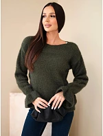 Dámský svetr s model 22342328 a vlnou s volánem na rukávech khaki - K-Fashion Dámský svetr s model 22342328 a vlnou s volánem na rukávech khaki - K-Fashion