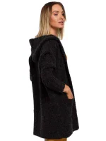 M556 Pletený sveter s kapucňou - vresová farba