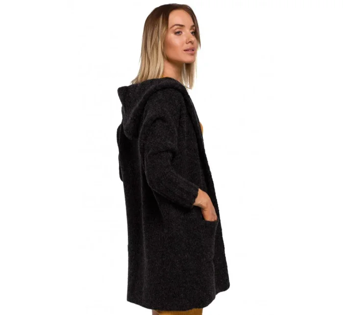 M556 Pletený sveter s kapucňou - vresová farba