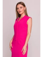 model 21154794 Šaty áčkového střihu s vázáním a výstřihem do V růžové - STYLOVE