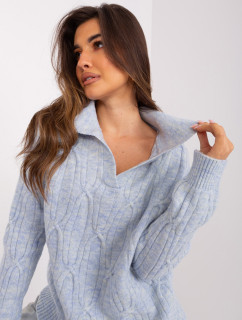 Svetlomodrý melanžový dámsky sveter s káblami