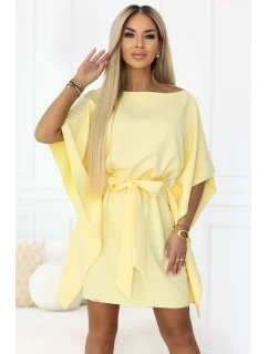 287-41 SOFIA Motýlie šaty so zaväzovaním v páse - pastelový citrón