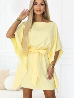 287-41 SOFIA Motýlie šaty so zaväzovaním v páse - pastelový citrón