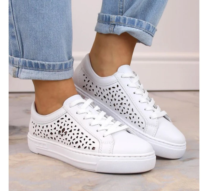 Pohodlné kožené topánky Rieker W RKR641 white