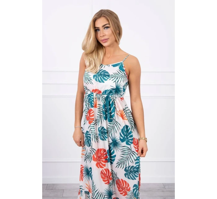 Šaty s motivem listů ecru