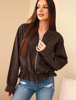 Dámská bavlněná model 22277425 mikina se zavazováním dole hnědá - K-Fashion