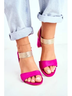 Dámské Sandály Na Podpatku Semišové Fuchsie Enjoy