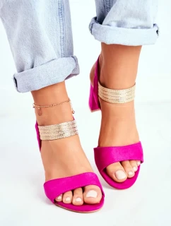 Dámské Sandály Na Podpatku Semišové Fuchsie Enjoy