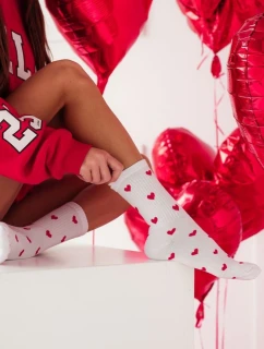 Dámske ponožky s malými srdiečkami - biele