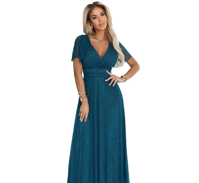 Dlouhé třpytivé šaty  lahvově zelené  model 21893580 - numoco