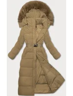 Béžová dlouhá hrubší s opaskem model 21248927 - STELLA FASHION