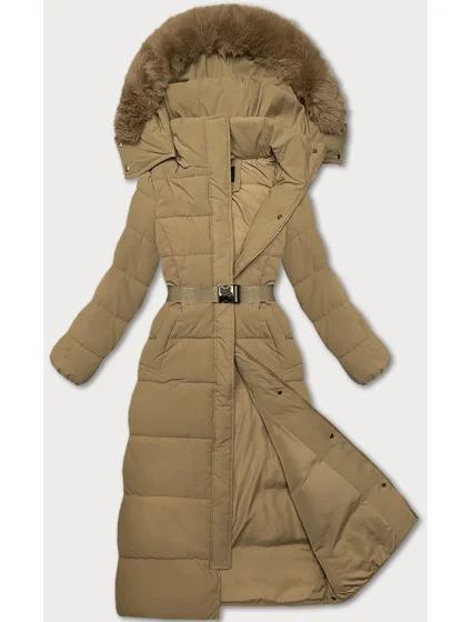 Béžová dlouhá hrubší s opaskem model 21248927 - STELLA FASHION