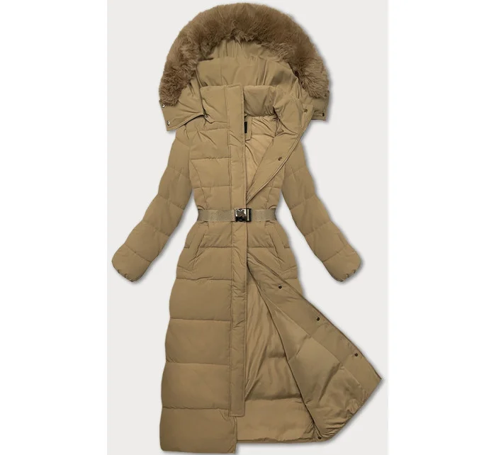 Béžová dlouhá hrubší s opaskem model 21248927 - STELLA FASHION