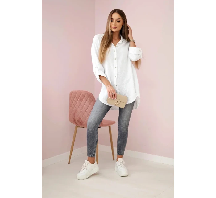 Bavlněná mušelínová košile oversize bílý Bavlněná mušelínová košile oversize bílý