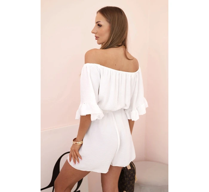 Dámský bavlněný overal bez rukávů s vázáním v pase ecru