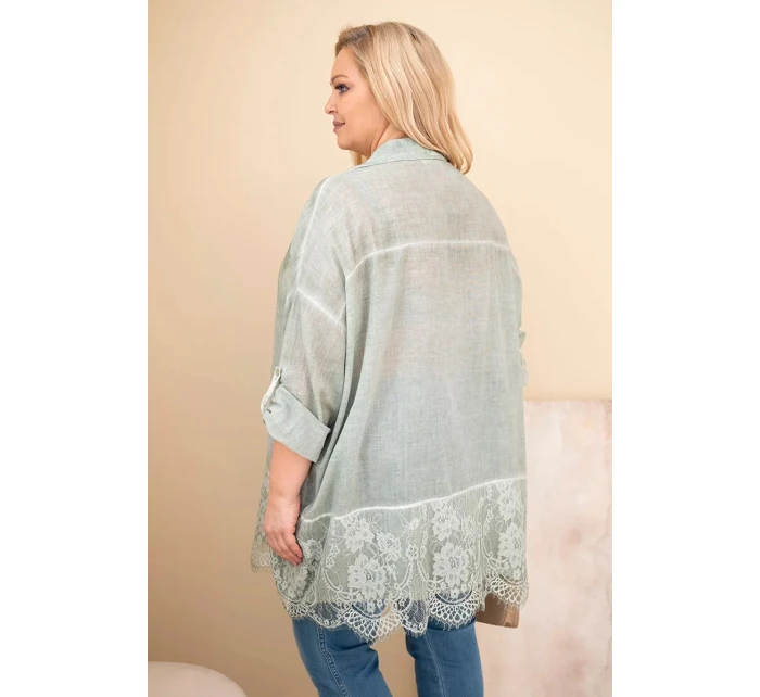 Dámske bavlnené tričko s čipkou Khaki