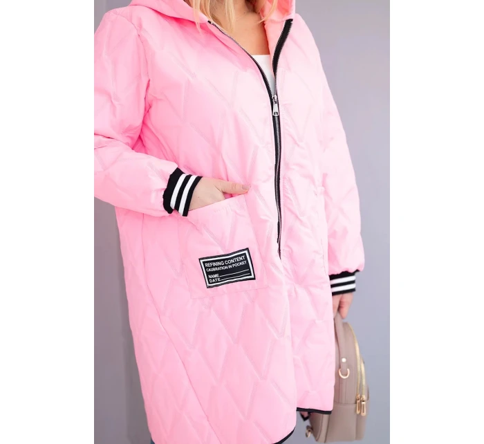 Dámska prešívaná bunda s kapucňou a športovými manžetami Candy Pink