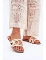 Szydełkowe Klapki Damskie Na Płaskim Obcasie Beżowe Nirina