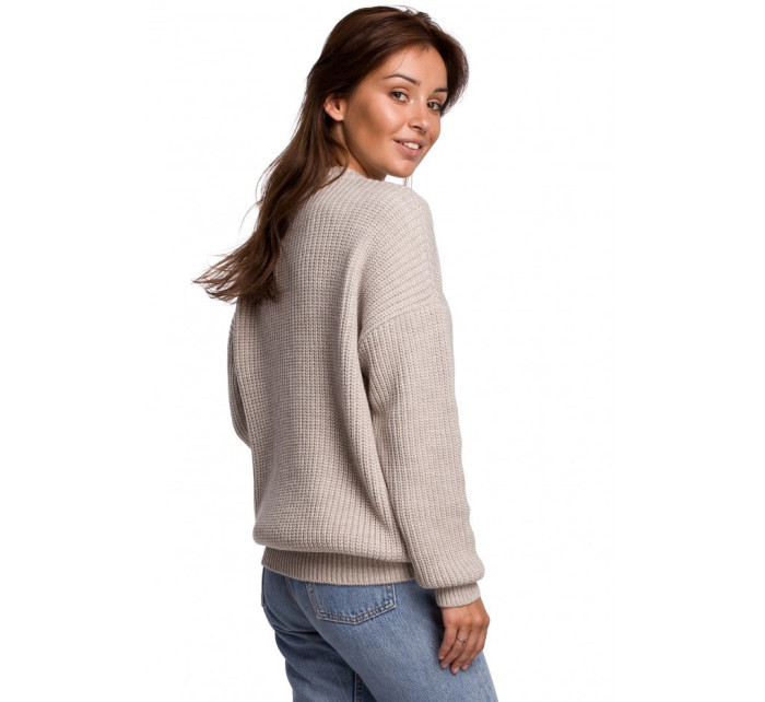 BK052 Rebrovaný pletený sveter - béžový