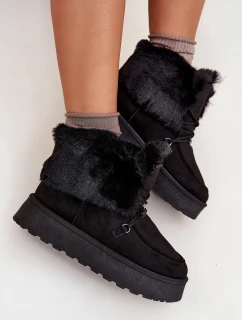 Dámske snežnice na platforme s kožušinou a šnurovaním Big Star - čierne