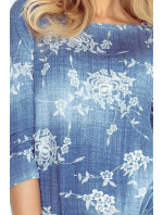 Dámske športové šaty netopierie strih na zaväzovanie s vreckami džínsový motív modré - Modrá - Numoco