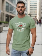 Pánske bavlnené tričko s potlačou auta svetlozelené FashionStreet NX5087R