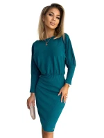 LARA Dámské žebrované šaty v mořské barvě se stahovacími lemy na rukávech model 17913674 - numoco