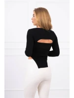 Blúzka s rebrovaným výstrihom čierna