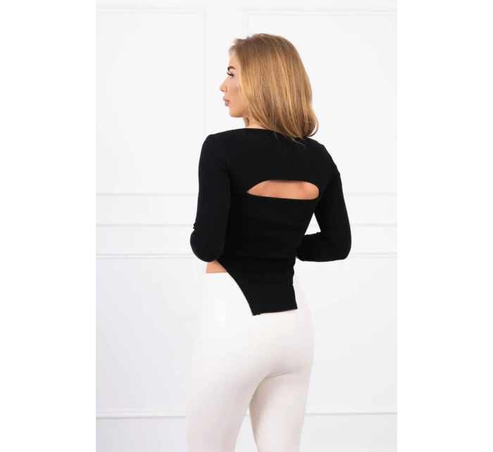 Blúzka s rebrovaným výstrihom čierna