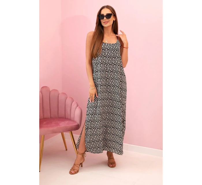 Dámske šaty bez ramienok so šesťuholníkovým vzorom čierne