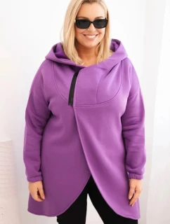 Dámska zateplená mikina s kapucňou a asymetrickým zipsom Plus Size Dark Purple