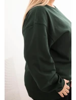 Dámske Plus veľkosť bavlnené základné kolo krku mikina tmavozelená