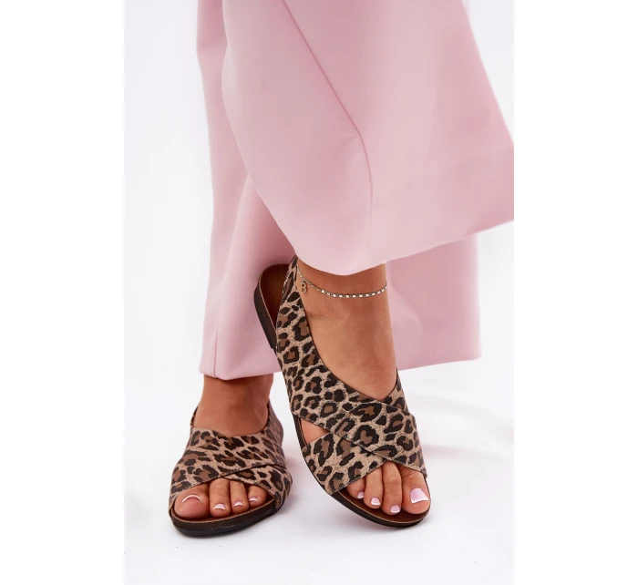 Dámské kožené sandály leopardí hnědé model 21694322 - Zazoo Dámské kožené sandály leopardí hnědé model 21694322 - Zazoo