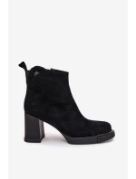 Semišové kožené dámské boty na podpatku model 21710339 Černé - VINCEZA