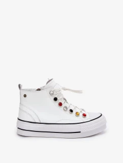 Dámske vysoké kožené tenisky GOE - biele