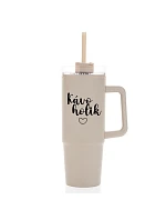 KÁVOHOLIK - béžový cestovný termohrnček s priehľadným viečkom 900 ml