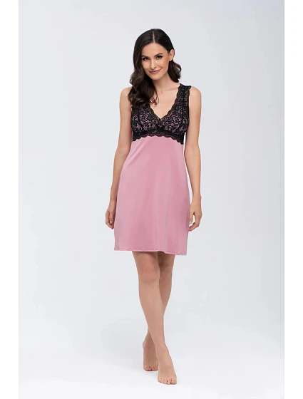 Dámská noční košilka Larisa Pudr růžová s černou - Babella