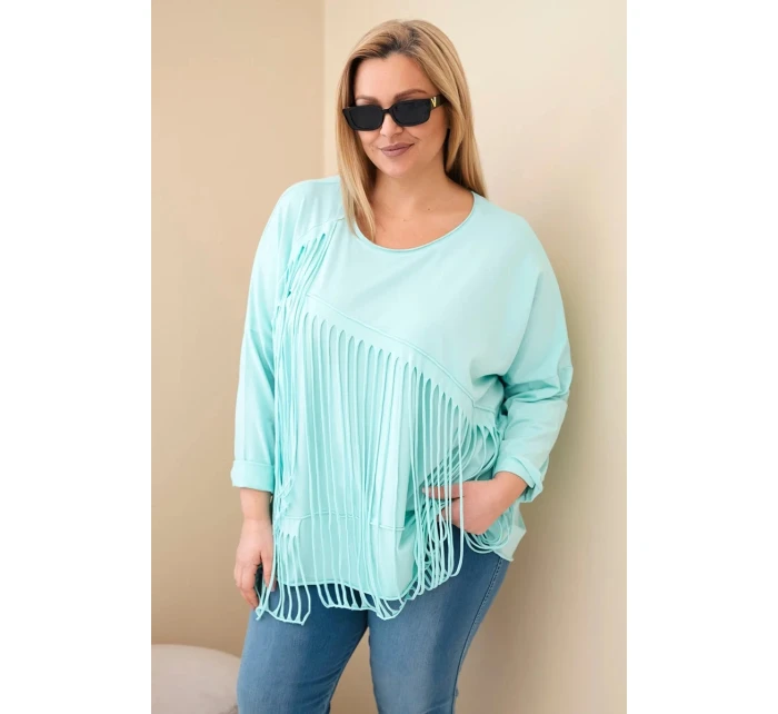 Dámská bavlněná blůza Plus Size s třásněmi mátová