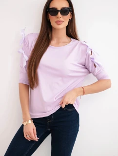 Dámska viskózna blúzka s ozdobnými stuhami svetlo fialová