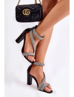 Kožené sandály na vysokém podpatku s kubickými zirkony Lewski Shoes model 21591874 černe - Boto
