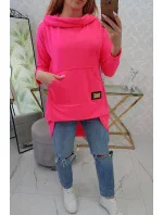 Mikina s dlhým chrbtom a kapucňou ružová neónová