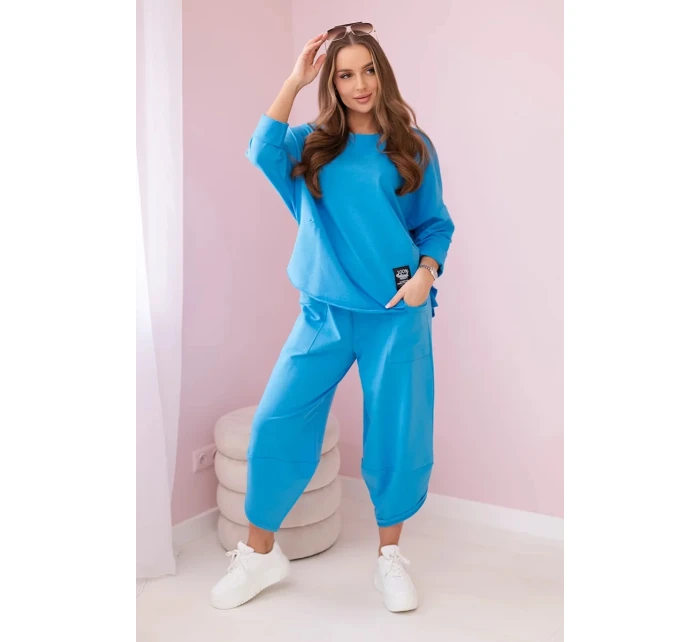 Bavlnená mikina nohavice set tyrkysová