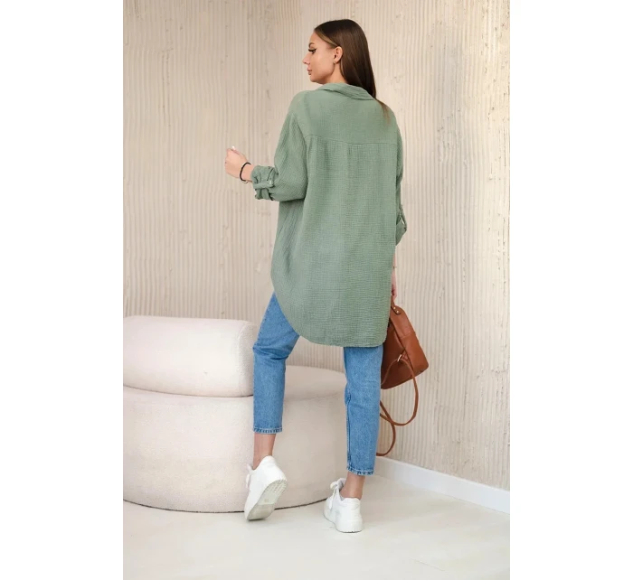 Bavlnená mušelínová košeľa oversize khaki