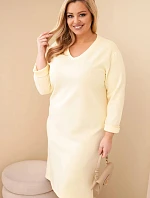 Dámske Plus veľkosť maslo V-neck šaty s rukávmi žltá