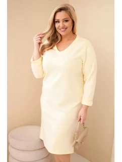 Dámske Plus veľkosť maslo V-neck šaty s rukávmi žltá